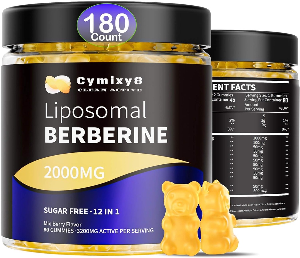 12 i 1 Berberine HCL Gummies- Høj biotilgængelighed Liposomal Berberine Gummies med for kvinder og mænd, Berberine med Ceylon Cinnamon & Vegan Supplement- AMPK Activator (180 Greve)