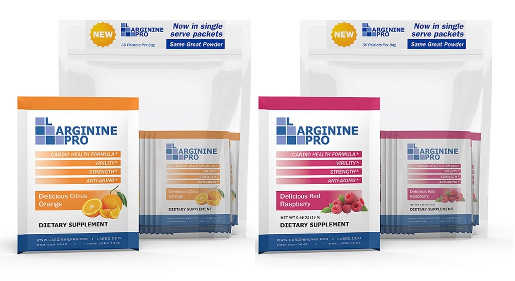 L- ARGININE PRO supplement Pulver • 124; 60 Pakker Single Serve Rejsestørrelse • 124; 5,500 mg L- arginin Plus 1.100mg L- Citrullin, Hindbær & Orange