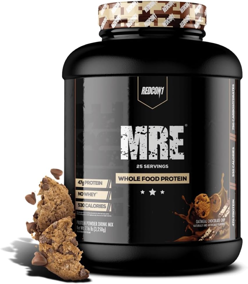 REDCON1 MRE Protein Powder, Havregryn Chokolade Chip - Måltidserstatning Protein Blend Lavet med MCT Olie & Hele fødevarer - Protein med naturlige ingredienser til hjælp i muskel Inddrivelse (25 Servere)