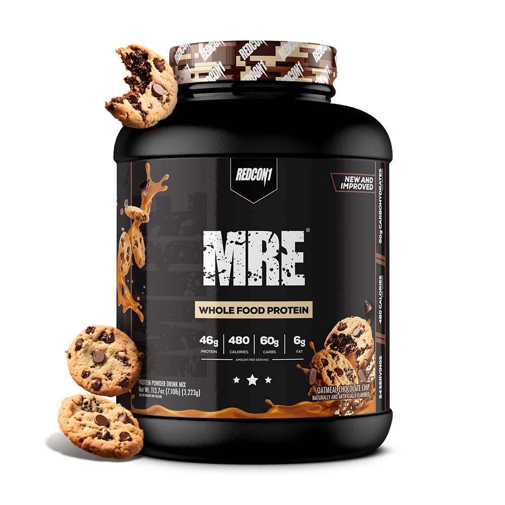 REDCON1 MRE Protein Powder, Havregryn Chokolade Chip - Måltidserstatning Protein Blend Lavet med MCT Olie & Hele fødevarer - Protein med naturlige ingredienser til hjælp i muskel Inddrivelse (25 Servere)