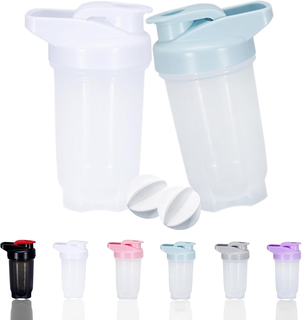 Shaker Flaske Protein Shakes Cup og 10- Ounce / 300ML Shaker- Flaske med Whiske Bolde, Protein Shakers Flasker Set, Non- BPA plast (hvid + blå (2PCS))
