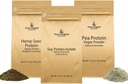 PURE ORIGINAL INGREDIENSER Pea Protein Powder, Soy Protein Powder, og Hamp Seed Protein Powder Bundle, 1 LB Hver, Soothies & Shakes, Vegan