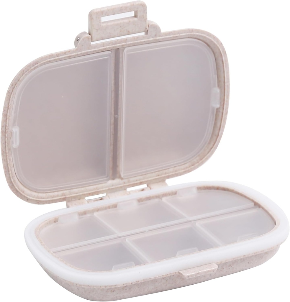 8 Compartments Travel Pill Organizer, Daily Pill Case Lille Pill Box til Pocket Purse, Portable Pill Container Medicine Vitamin Organizer (Khaki)