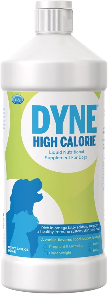 PetAg Dyne High Calorie Liquid Nutritional supplement til hunde og hvalpe 8 uger og ældre - 32 oz - Understøtter ydeevne og udholdenhed - Sweet Vanilla Flavor