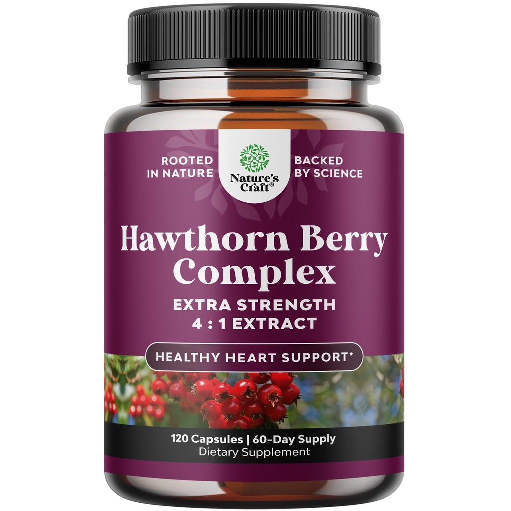 Høj styrke Hawthorn Berry kapsler - Pure Antioxidant Hawthorn Berry tillæg med Leaf & Flower Extract 4: 1 for sund hjerte & fordøjelse - Energistøtte til mænd og kvinder - 120 Count Pack