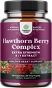 Høj styrke Hawthorn Berry kapsler - Pure Antioxidant Hawthorn Berry tillæg med Leaf & Flower Extract 4: 1 for sund hjerte & fordøjelse - Energistøtte til mænd og kvinder - 120 Count Pack