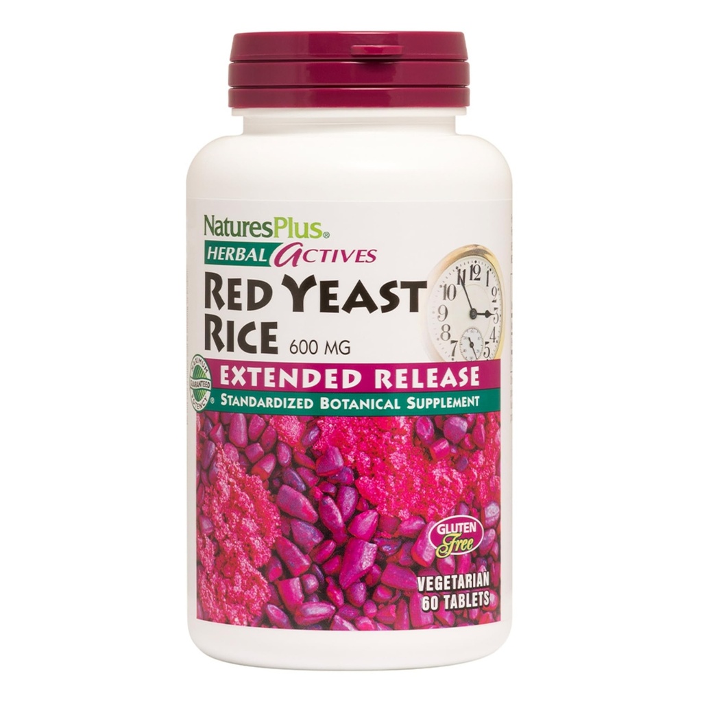 NaturesPlus Herbal Actives Red Yeast Rice, Extended Release - 600mg, 60 Vegan Tablets - Herbal Supplement - Kolesterol Support - Vegetarisk, Gluten- Free - 60 Serveringer