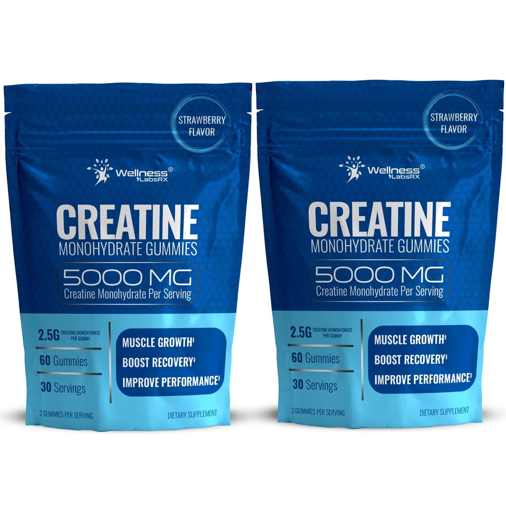 Creatinine Gummies 5000mg, 30 Servere Creatinine Monohydrat Gummies - Third- Party Testet Creatin for kvinder, Strawberry Flavor Creatin for mænd, muskelvækst, styrke og inddrivelse - pakke med 1