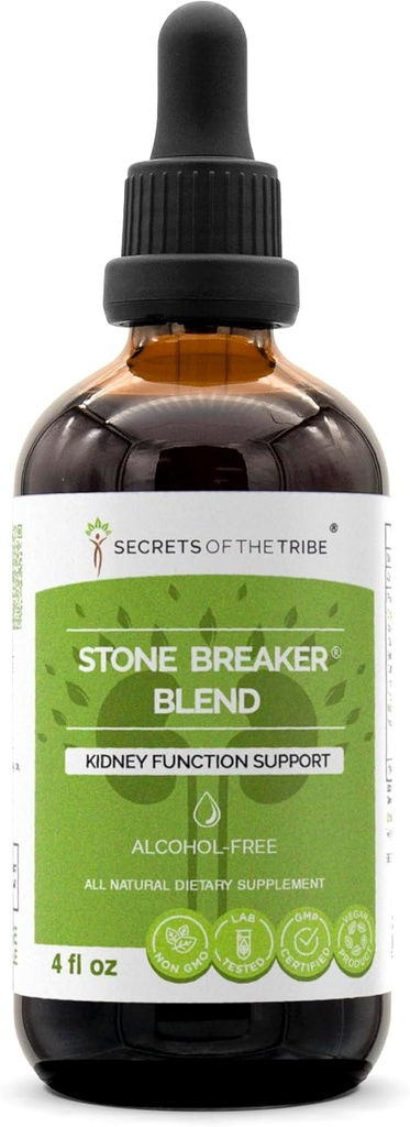 Secrets of the Tribe Stone Breaker Blend Alcohol- Free Extract, Stonebreaker, Burdock, Yucca, Goldenrod, Horsetail, Tribulus. Glycerit tinktur, Nyrefunktion Support (4 fl oz)