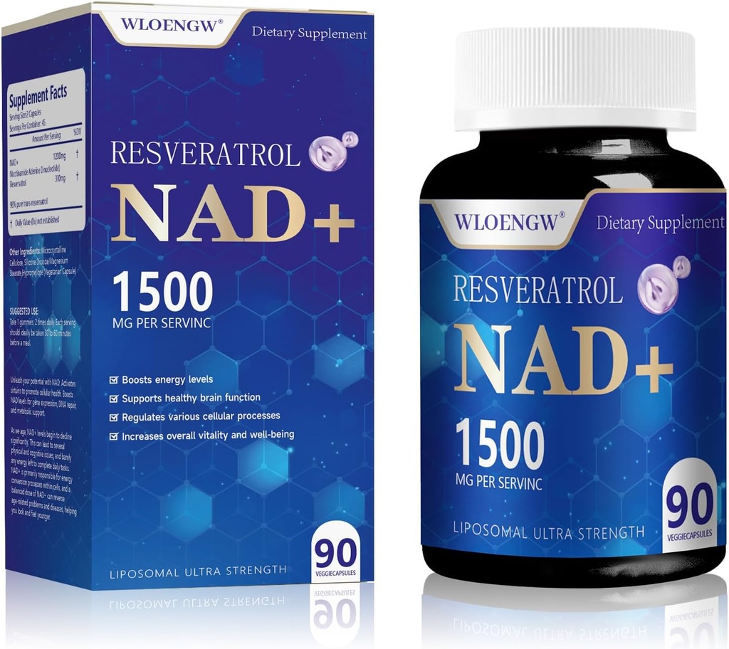 Nyt NAD supplement - Liposomal NAD + Tillæg med Resveratrol 90 Grev = 1500MG