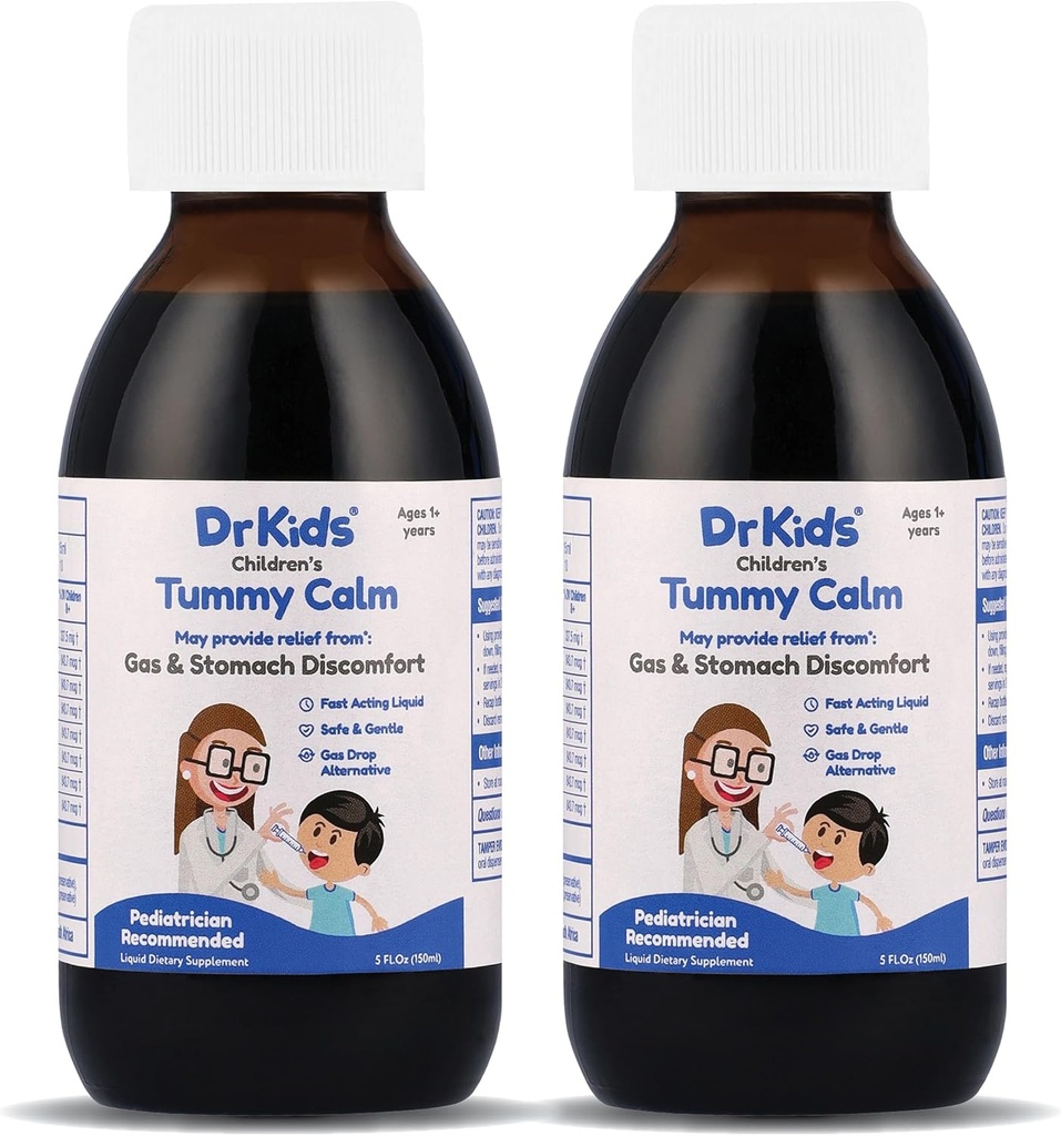 Tummy rolig Dr. Kids Children 's Gas Relief & Upset Mavestøtte, Alternative gasdråber til Newborns & Kids, Safe & Gentle Oral Solution, Natural Constipation Relief, 5 Fl Oz (pakke af 2)