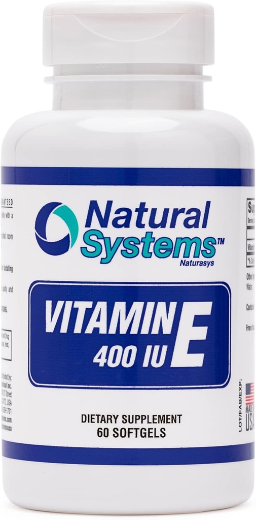 Vitamin E 60 Softgels 400 IE fra naturlige systemer - Vitamin E Kosttilskud Immunsystem Support * - Vitamin E Softgels hudpleje - Naturlig E-vitamin uden sukker, ikke-kunstige smagsstoffer eller konserveringsmidler