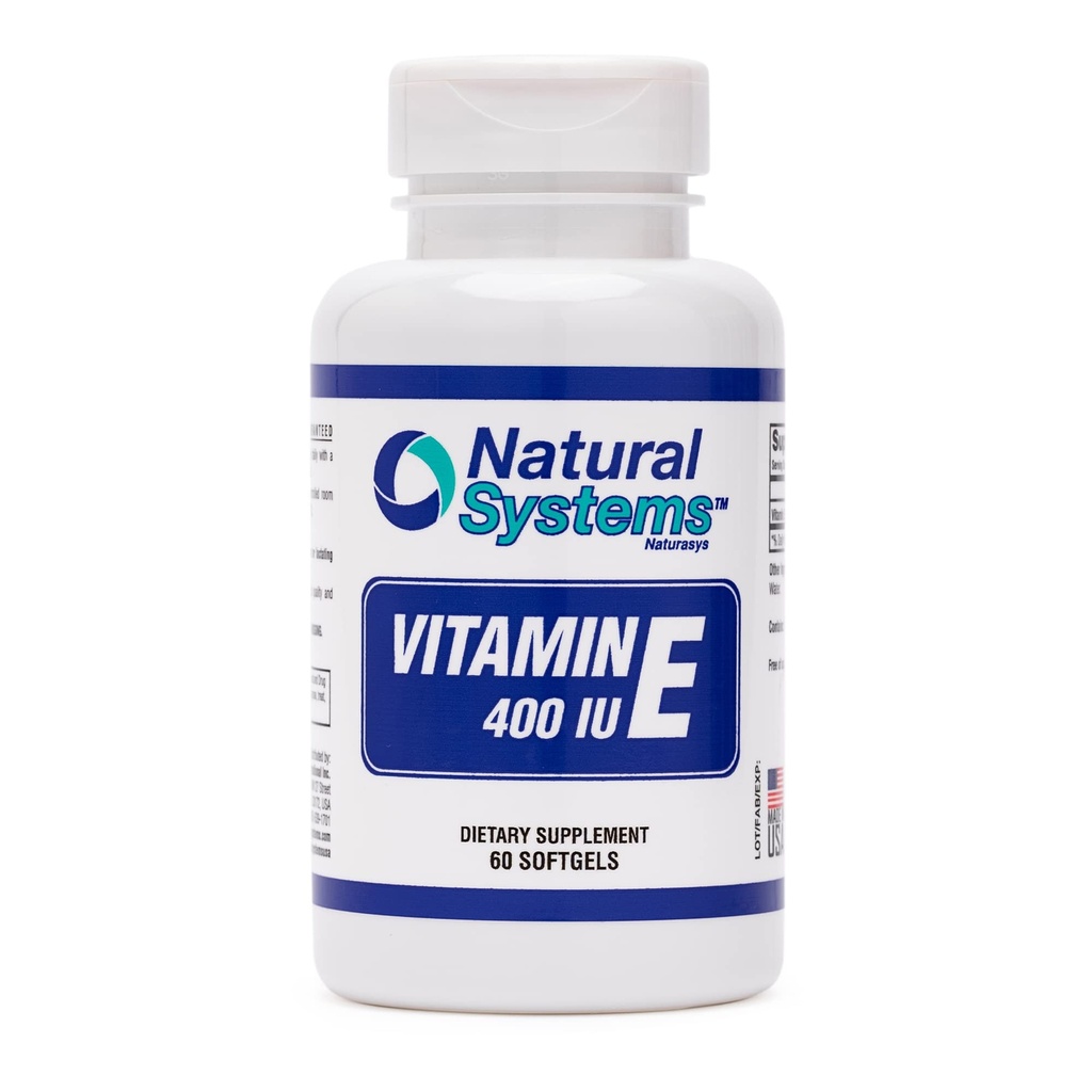 Vitamin E 60 Softgels 400 IE fra naturlige systemer - Vitamin E Kosttilskud Immunsystem Support * - Vitamin E Softgels hudpleje - Naturlig E-vitamin uden sukker, ikke-kunstige smagsstoffer eller konserveringsmidler