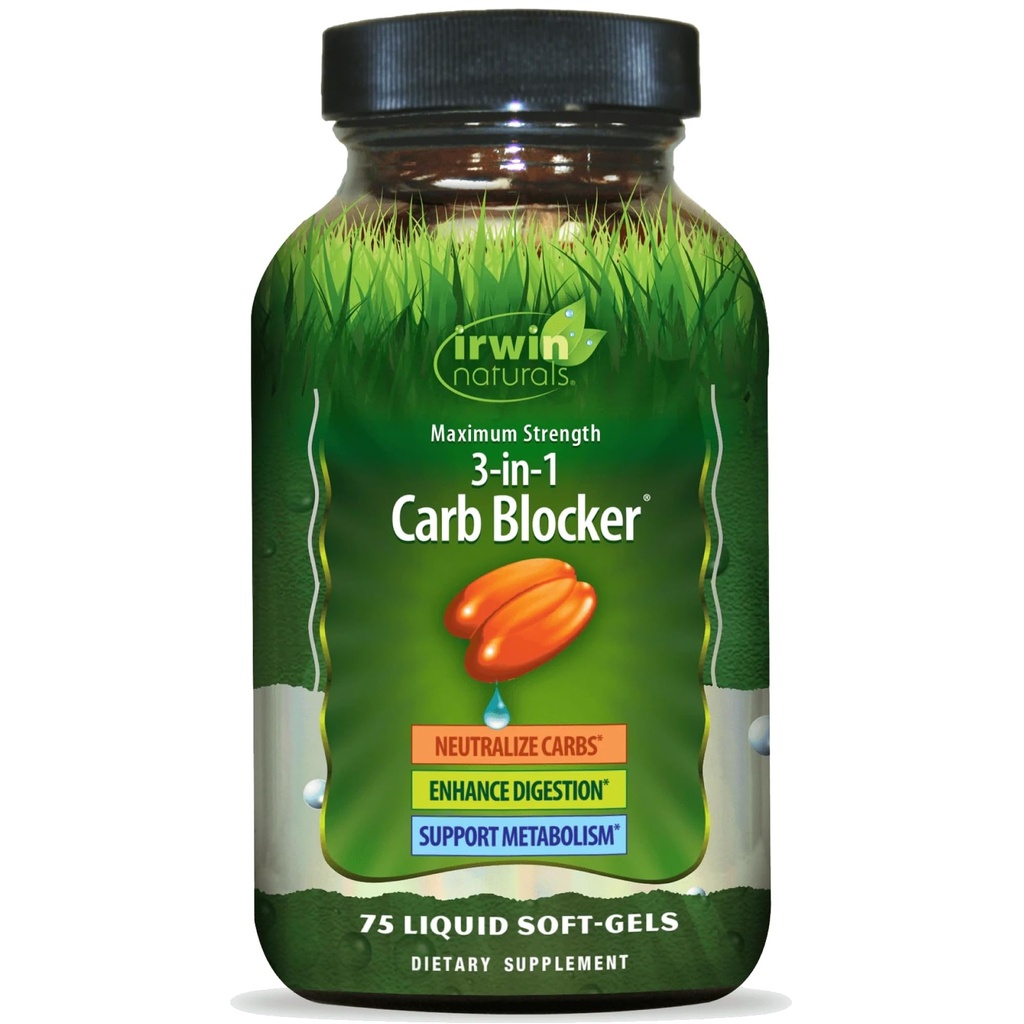 Irwin Naturals Maksimum Styrke 3- in-1 Carb Blocker, Neutralize Kulhydrater og Support Metabolisme, 75 flydende bløddele, 2 Pack