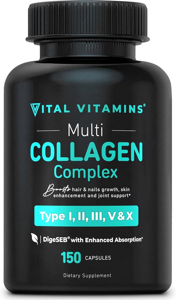 Vital Vitaminer Multi Collagen for kvinder & mænd - Type I, II, III, V, X - Græs Fed, Non- GMO - 150 kapsler