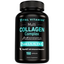 Vital Vitaminer Multi Collagen for kvinder & mænd - Type I, II, III, V, X - Græs Fed, Non- GMO - 150 kapsler