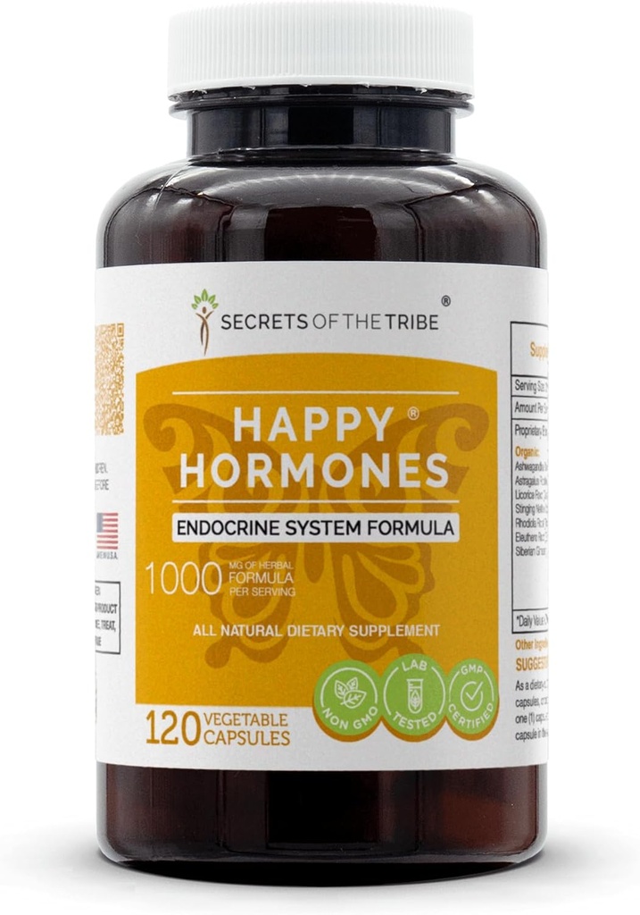 Hemmeligheder i Tribe - Happy Hormon, Endokrine System Formel, Herbal Supplement Blend (120 kapsler)