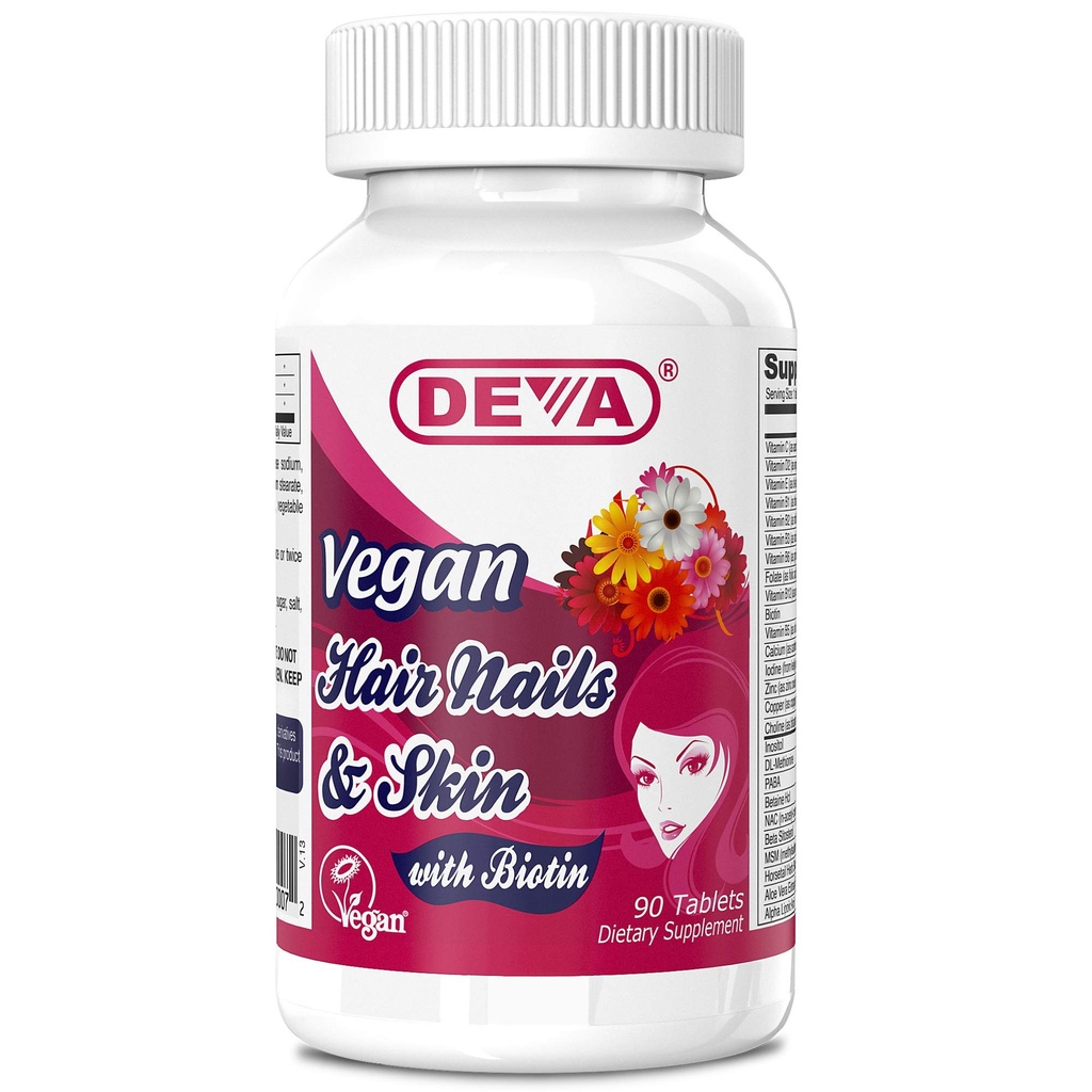 DEVA Vegan Hår, Nails & Skin Vitamin & Min med Biotin, Supplement, 90 tabletter