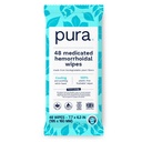 Pura Flushable Hæmorroide Wipes XL, 48 Greve, Medicin med kølende heks Hazel, Aloe & Kokosolie, Fast Relief, Fragrance- Free, 100% Plastic- Free