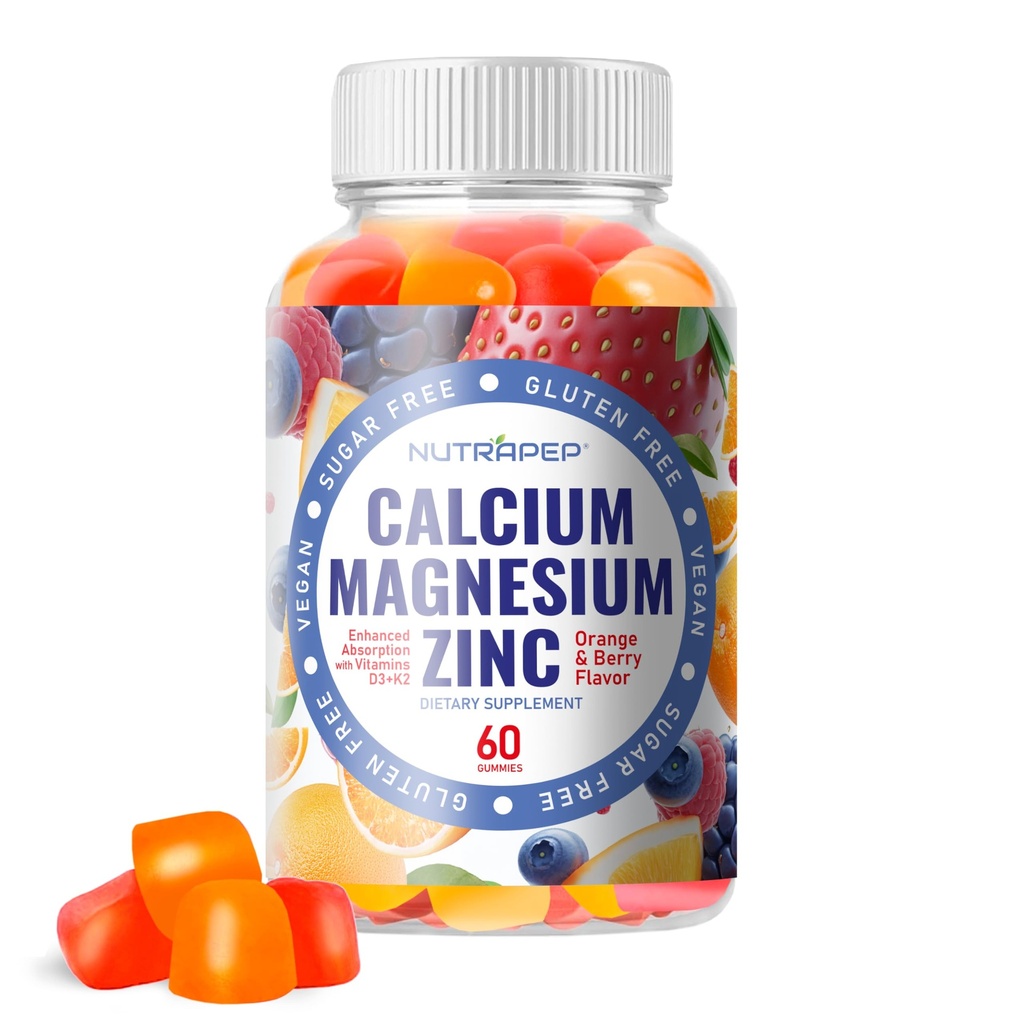 Calcium Magnesium Zink supplement Gummies - med vitamin D3 K2 Magnesium Glycinat - Orange Berry Flavored Vegan Sugar- Free Gluten Gratis Chewable for Mænd Kvinder Kids