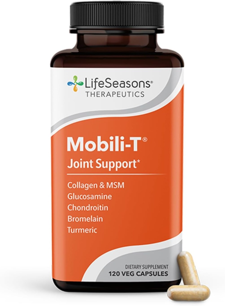 LifeSeasons Mobili- T - Joint Support - Reducerer Aches & ubehag - Forøg området for bevægelse - Genbyg Tissue & Cartiage - MSM Chondroitin Collagen Glucosamin & Gurkemeje - 120 kapsler