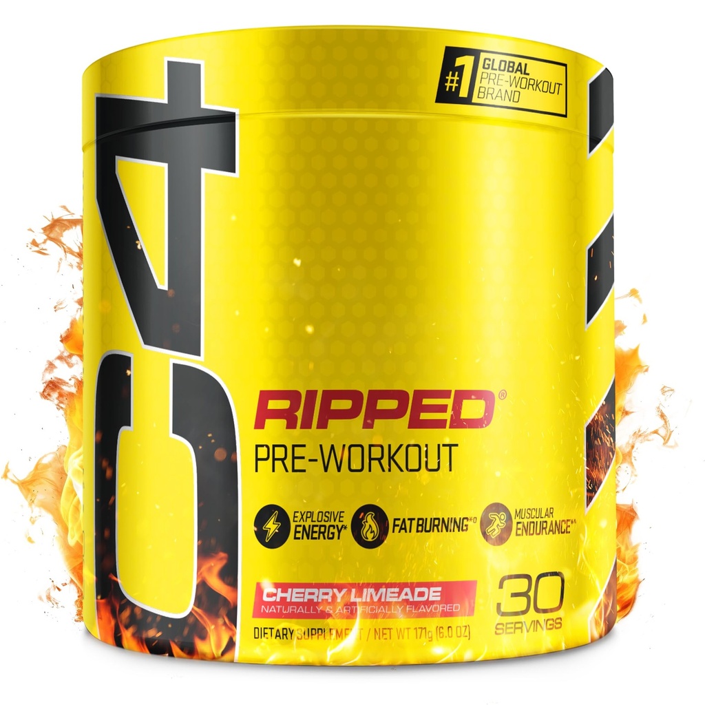 Cellucor C4 Ripped Pre Workout Powder for Energy, Beta Alanine, Sugar Free Energy Supplement Fortræning for mænd og kvinder - 150mg Koffein + Kreatine- Free - Cherry Lemonade - 30 Servere