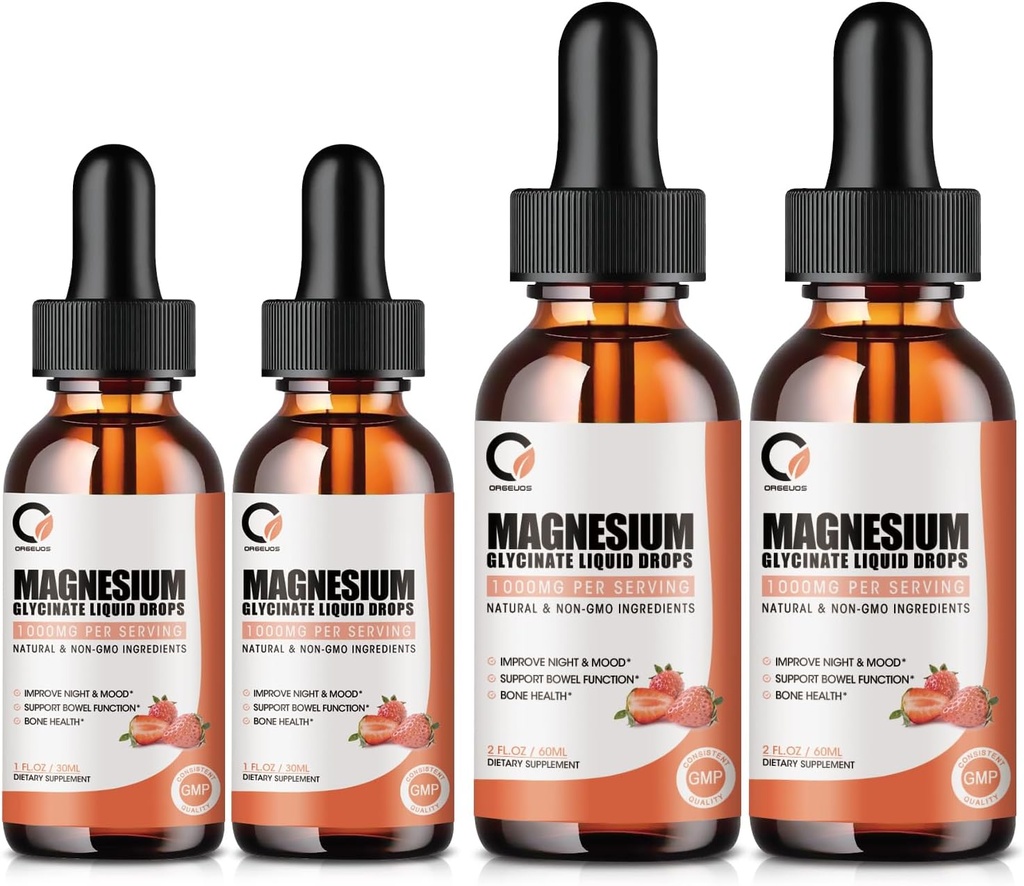 Magnesium Glycinate Liquid Drops, 1000 mg Liquid Magnesium supplement med bromelain, vitamin B6 C D, høj absorption Magnesiumkompleks til nat, muskel & energi support