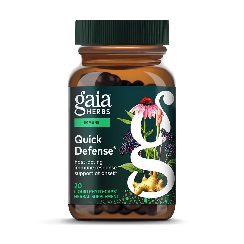 Gaia urter Quick Defense - Fast- Fungerende immunforsvar supplement * - Echinacea, Black Elderberry, Ginger & Andrographs - 20 Vegansk flydende Phyto- kapsler (2-dages forsyning)