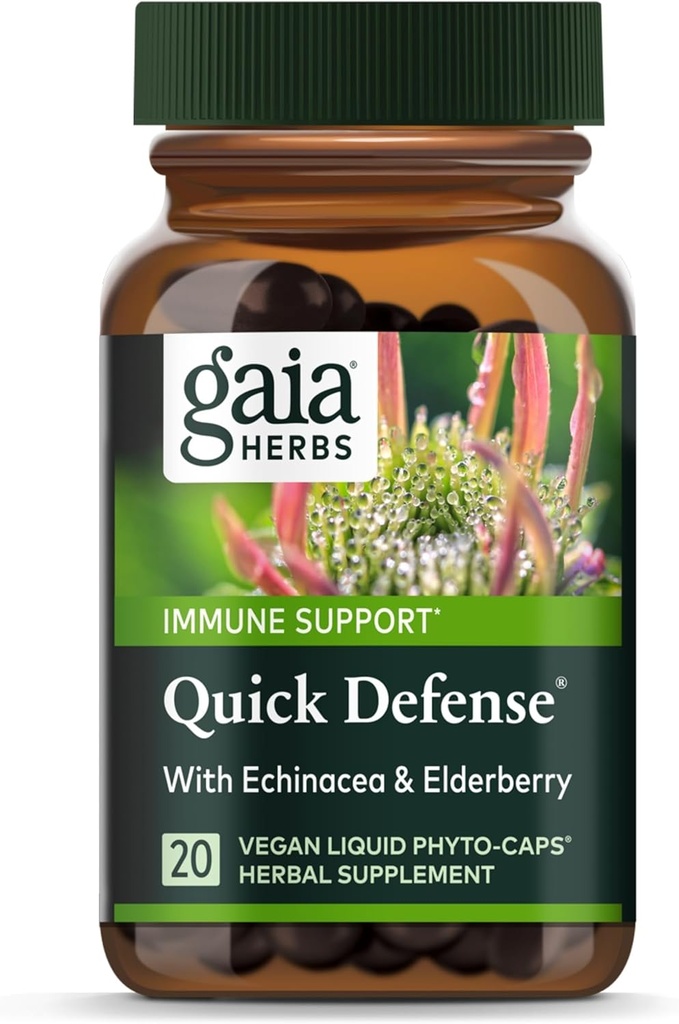 Gaia urter Quick Defense - Fast- Fungerende immunforsvar supplement * - Echinacea, Black Elderberry, Ginger & Andrographs - 20 Vegansk flydende Phyto- kapsler (2-dages forsyning)
