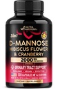 D- Mannose 2000mg med Cranberry & Hibiscus - Klinisk testet styrke for urinveje sundhed - supplement til kvinder - Bstige, lever & mikroflora support - Made in USA - Vegan, 120 kapsler