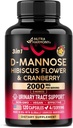 D-Mannose 2000mg med Cranberry & Hibiscus - Klinisk testet styrke for urinveje sundhed - tillæg til kvinder - Bstige, lever & mikroflora Support - Made in USA - Vegan, 120 Kapsler