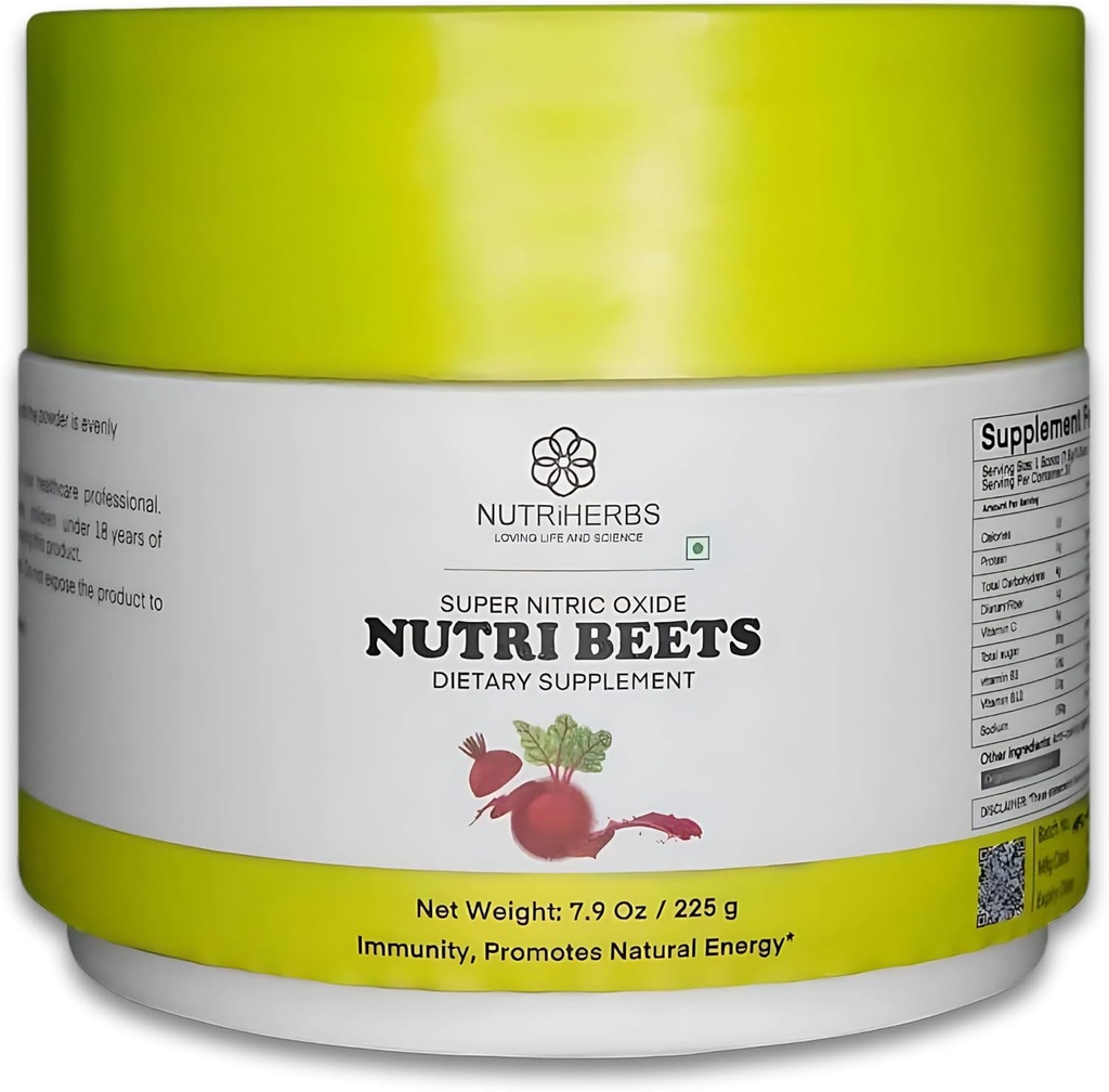 Super nitratoxide Nutri Beets - 225g stålet 124; Organic Beet Root Powder, Pomegranate & Red Spinach for Heart Health, Energy & Blood Tryck Support 124; Kardiovaskulær Booster 124; 30 Serveringer