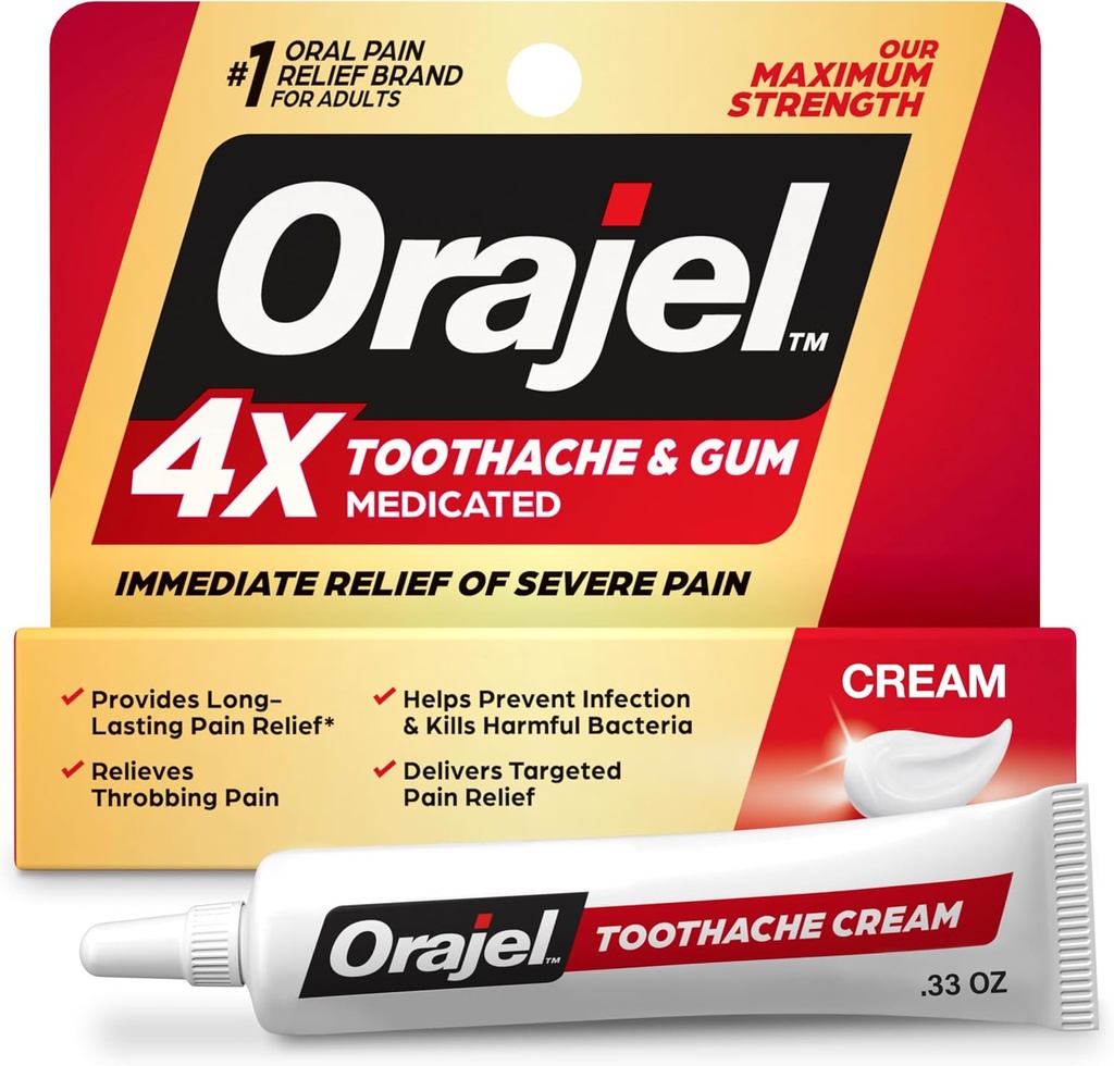 Orajel 4X for tandpine & tandpine: Svær Cream Tube 0,33oz - Fra oral smertelindring mærke