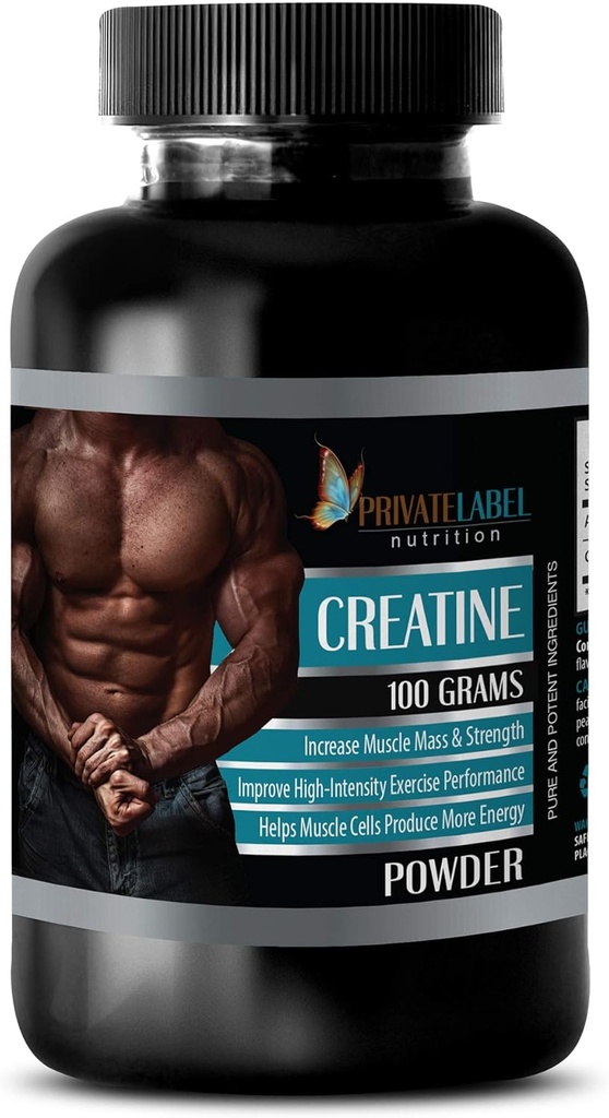 PRIVATE ETIKET LLC Muskelboosting Kosttilskud - CREATINE Powder 100 Grams - kreatinmonohydrat - 1 flaske (100G Pulver)