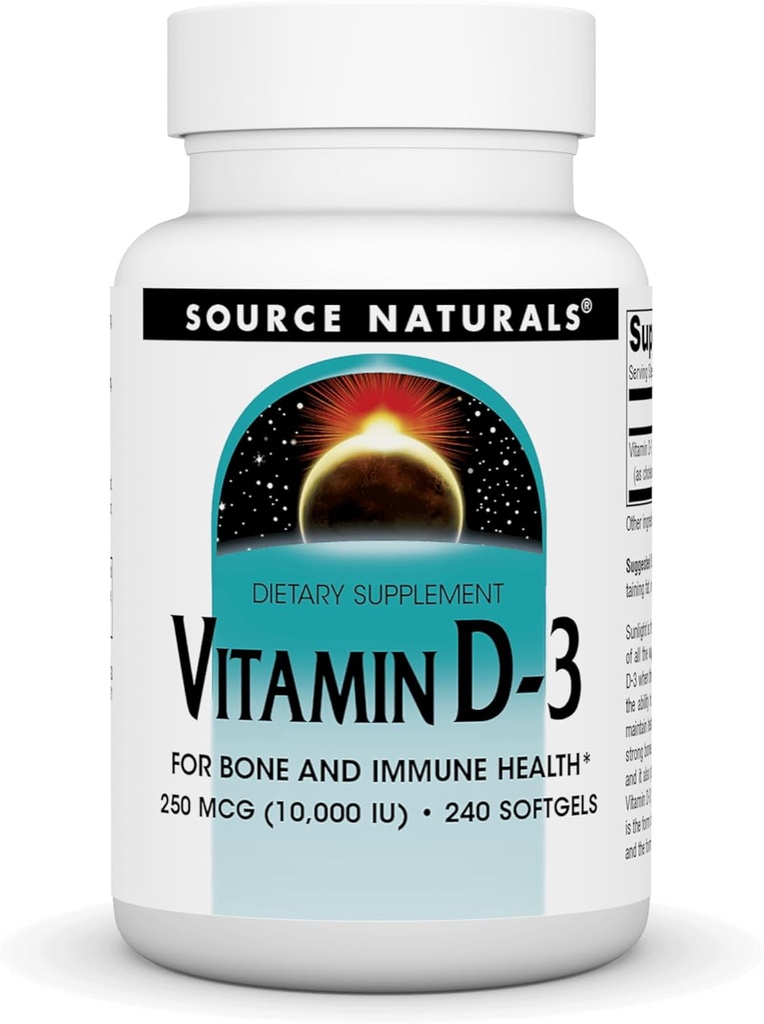 Source Naturals Vitamin D-3, Supports Bone & Immune Health*, 250 mcg (10,000 IU) - 240 Softgels
