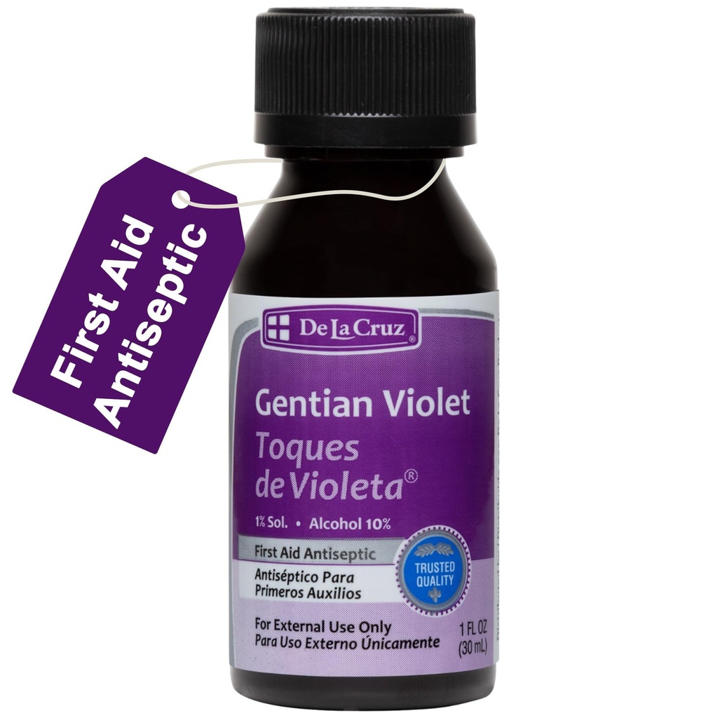 De La Cruz Gentian Violet - Violeta de Genciana 1% Førstehjælp Antiseptisk til udskæringer, skrabere og Burns, 1 FL OZ