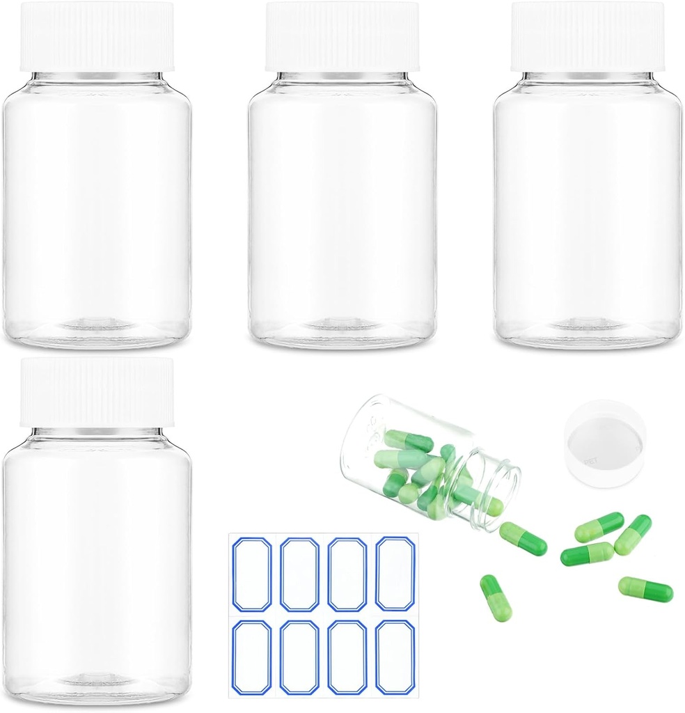 4Pcs Clear Plastic Pill Flasker, 50ml Tomme Medicin Containere med Caps til flydende fast pulver