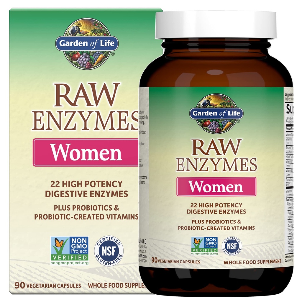 Livets have 22 fordøjelsesenzymer til kvinder med Bromelain, Papain, Lipase & Lactase plus probiotika & vitaminer B12, biotin & zink - RAW enzymer - non-GMO, glutenfri, vegetar, 90 kapsler
