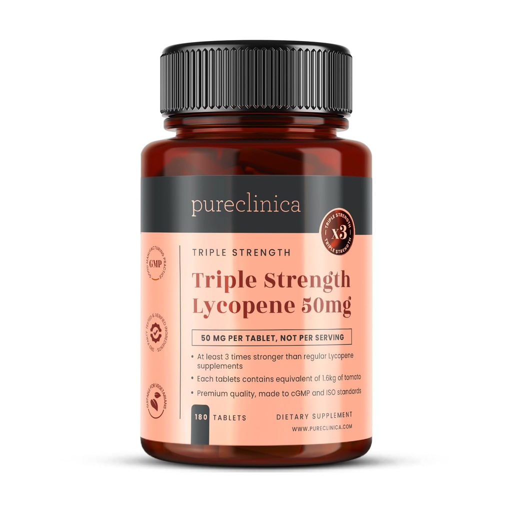 pureclinica Lycopene 50 mg x 180 tabletter (6 måneder Tilgang). 300% Styrke af regelmæssige Lycopene tabletter