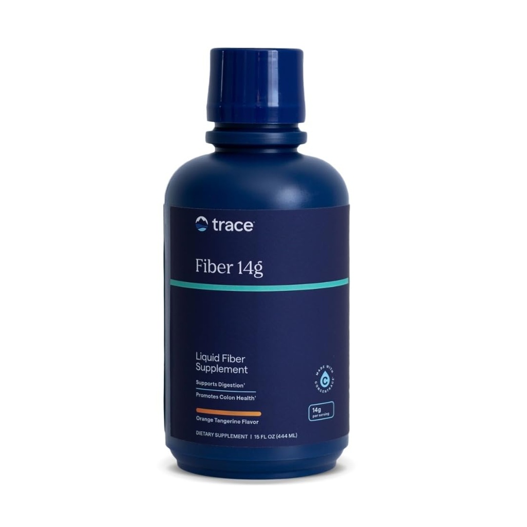 Trace Minerals Fiber 14g - Fiber supplement til Colon Health & fordøjelsesstøtte - Balanceret Gut Flora - Flydende supplement - Gluten- Free - Vegan - Orange Tangerine Flavor - 15 fl oz (15 Servere)