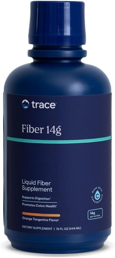 Trace Minerals Fiber 14g - Fiber supplement til Colon Health & fordøjelsesstøtte - Balanceret Gut Flora - Flydende supplement - Gluten- Free - Vegan - Orange Tangerine Flavor - 15 fl oz (15 Servere)