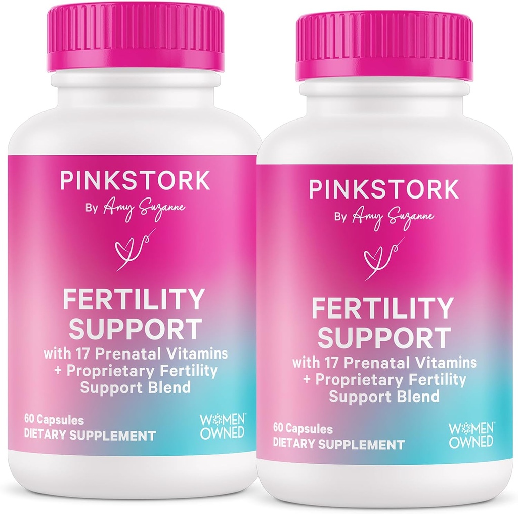 Pink Stork Fertilitet Kosttilskud til kvinder - Prenatal Multivitamin med ovulation, Conception, & Hormone Balance Support - 17 Vitamin & Inositol, Ashwagandha, & Vitex - 120 Kapsler