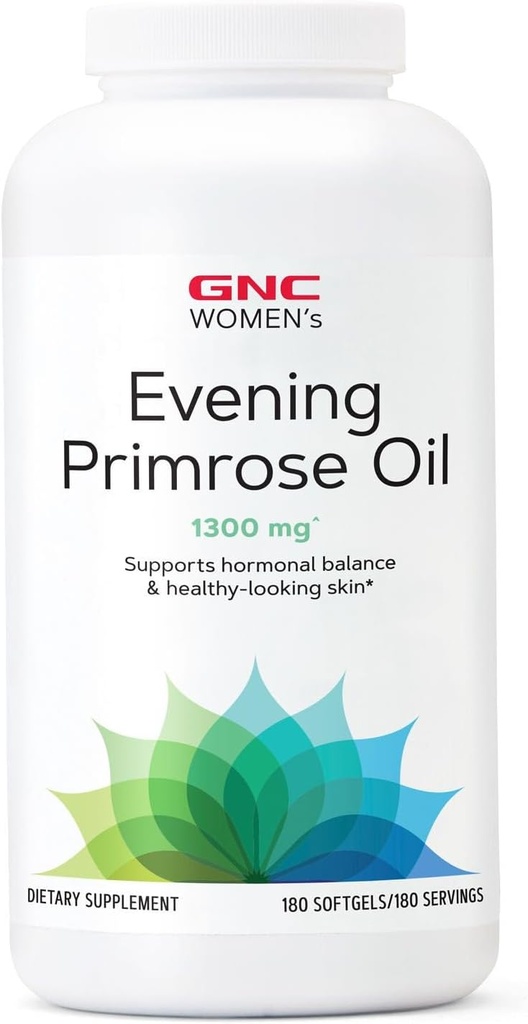 GNC Women's Evening Primrose Oil (EPO) 1300 mg | Supports Hormonal Balance, Immunity, Healthy Skin and Heart Health | Daily Vitamin | 180 Softgel Capsules