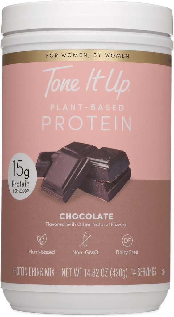 Tone It Up Plant Based Protein Powder I Dairy Free, Gluten- Free, Kosher, Non- GMO Pea & Chia Seed Protein og Havremælk I for kvinder I 14 Servering, 15g Protein - Chokolade