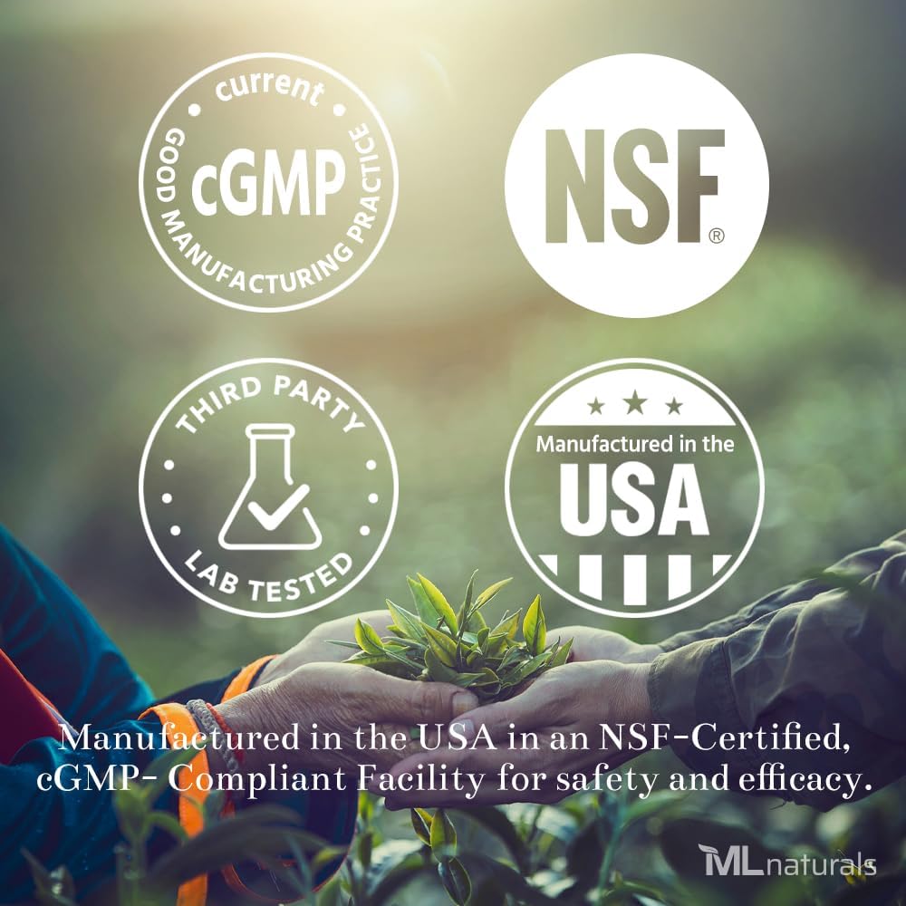 ML Naturals Premium Hyaluronsyre 100 mg 120 Vegetabilske kapsler, En om dagen (4 måneder Tilgang), Premium kvalitet, NSF- Certificeret & cGMP- Compliant.