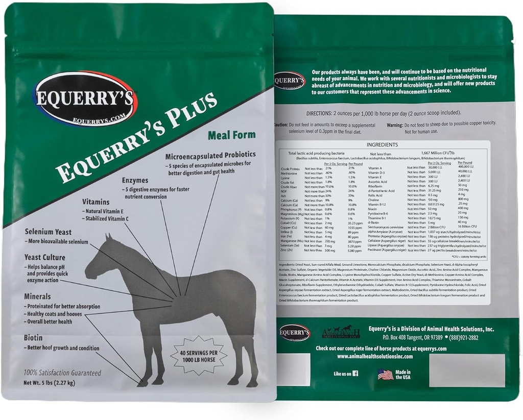 Equerry 's Plus Horse Supplement - Forbedret support med Probiotika til fordøjelse, vitaminer og mineraler - Made in USA - 5 LB