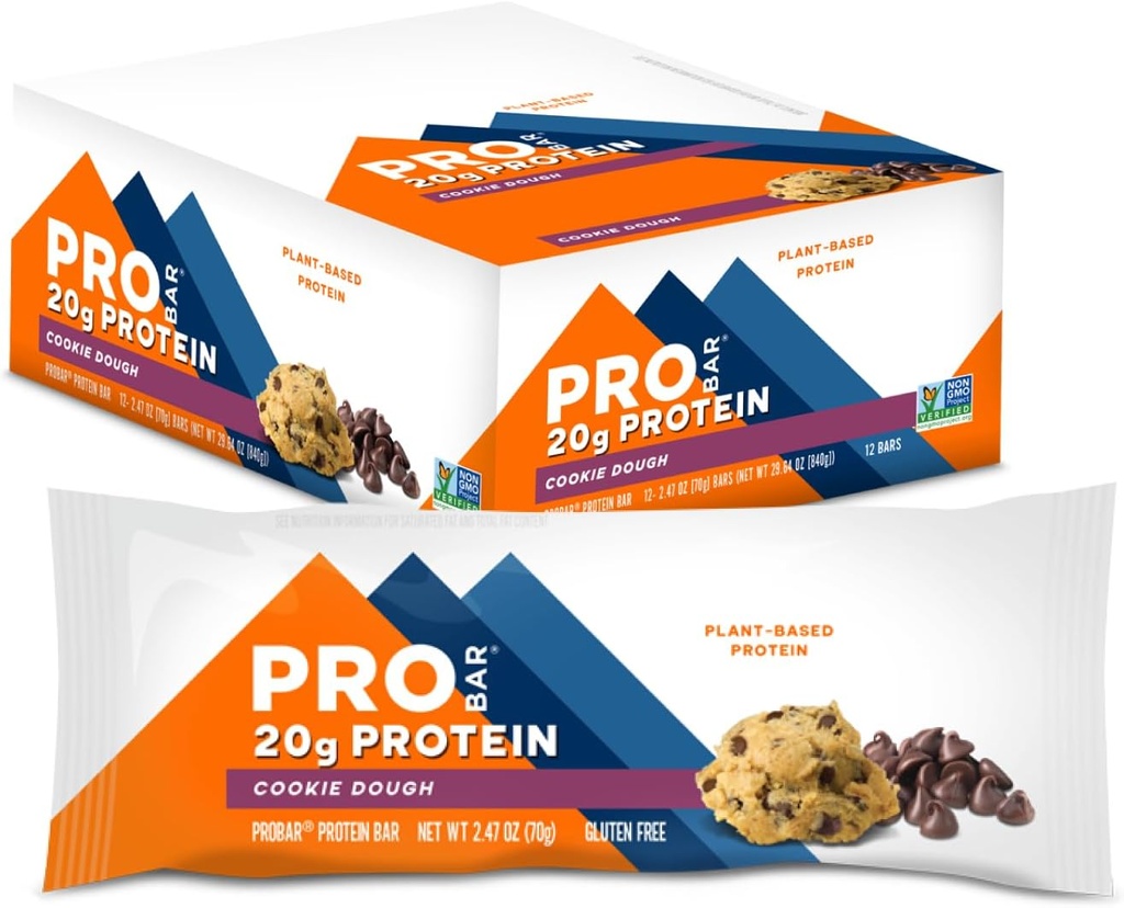 PROBAR - PROTEIN Bar, Cookie Dough, Non- GMO, Gluten- Free, Sund, Plant- baseret, Whole- Food Ingredients, Natural Energy (12 Tæl)
