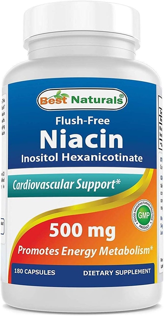 Bedste Naturals Flush- Free Niacin Inositol Hexanicotinat 500 mg 180 Kapsler
