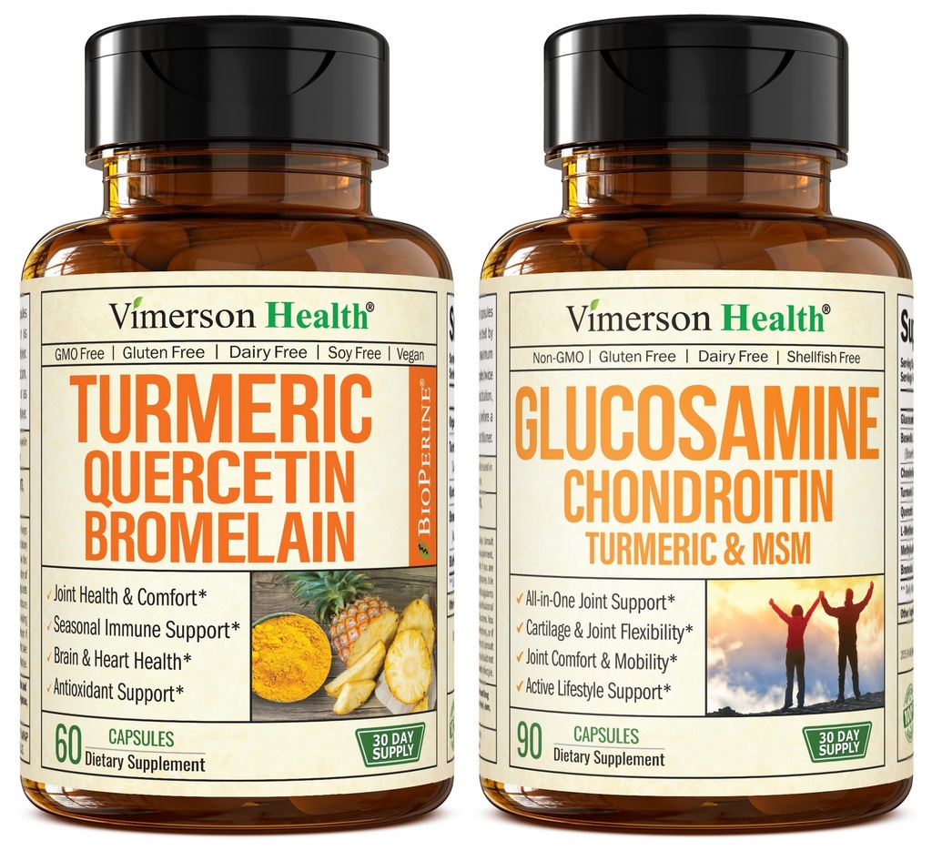 Quercetin med bromelain og gurkemeje & Glucosamine Chondroitin MSM og gurkemeje fælles supporttillæg