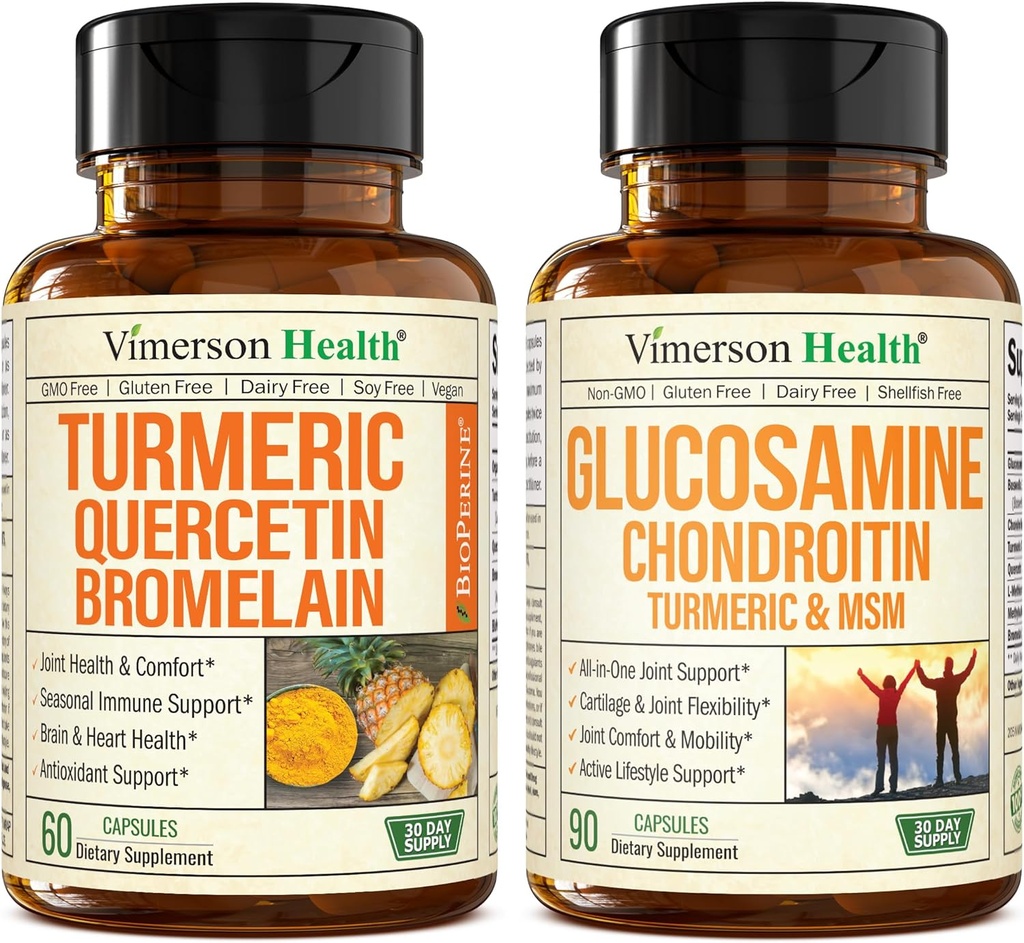 Quercetin med bromelain og gurkemeje & Glucosamine Chondroitin MSM og gurkemeje fælles supporttillæg